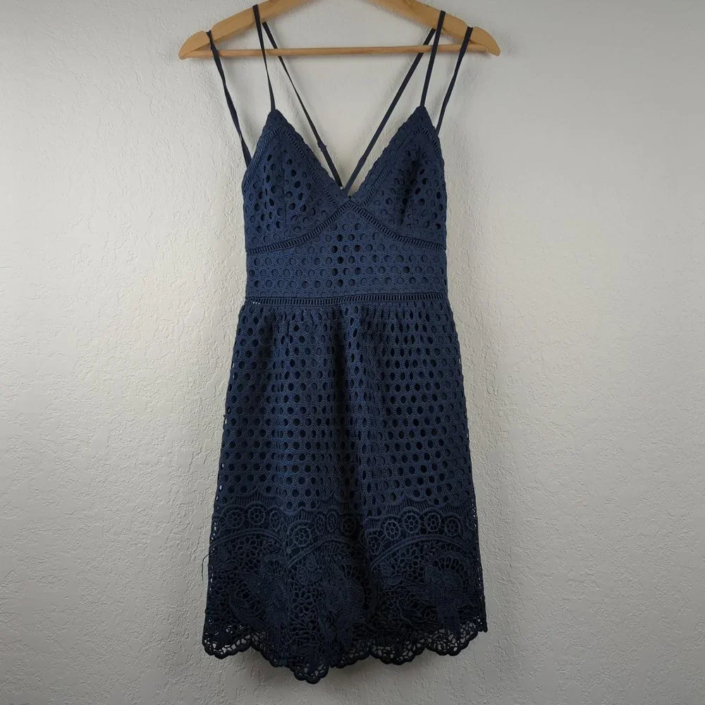 Abercrombie & Fitch Eyelet Lace Mini Dress Navy Size Small